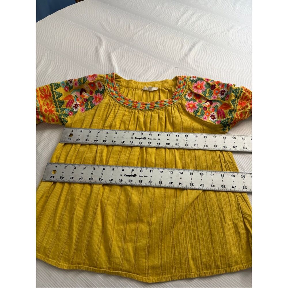 THML Embroidered Mustard Yellow Floral Bird Embroidered Top Blouse Size Small - Picture 4 of 9